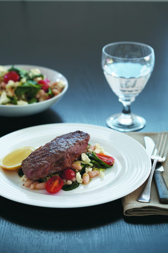 Steak with warm bean and spinach salad Steak with warm bean and spinach salad