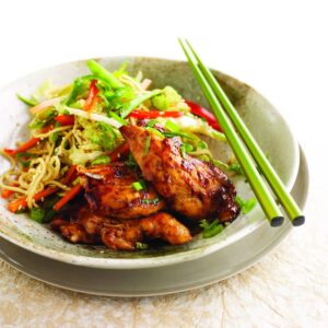 Sticky hoisin chicken with sesame noodle coleslaw