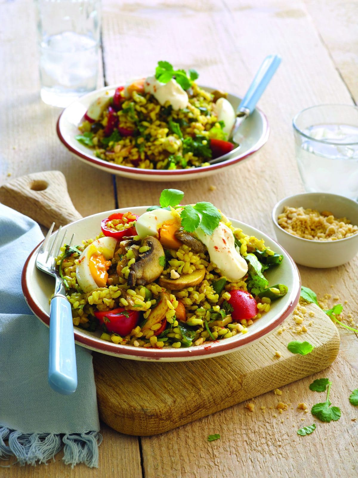 Stir-fried curried rice with soft-boiled eggs