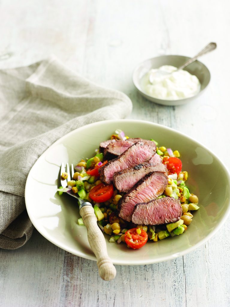 Sumac lamb with corn and chickpea salad Sumac lamb with corn and chickpea salad