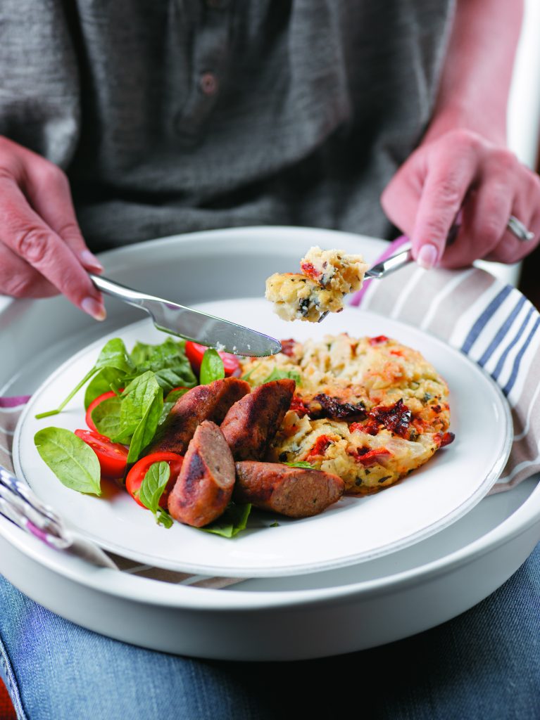 Vege sausage and tomato mash