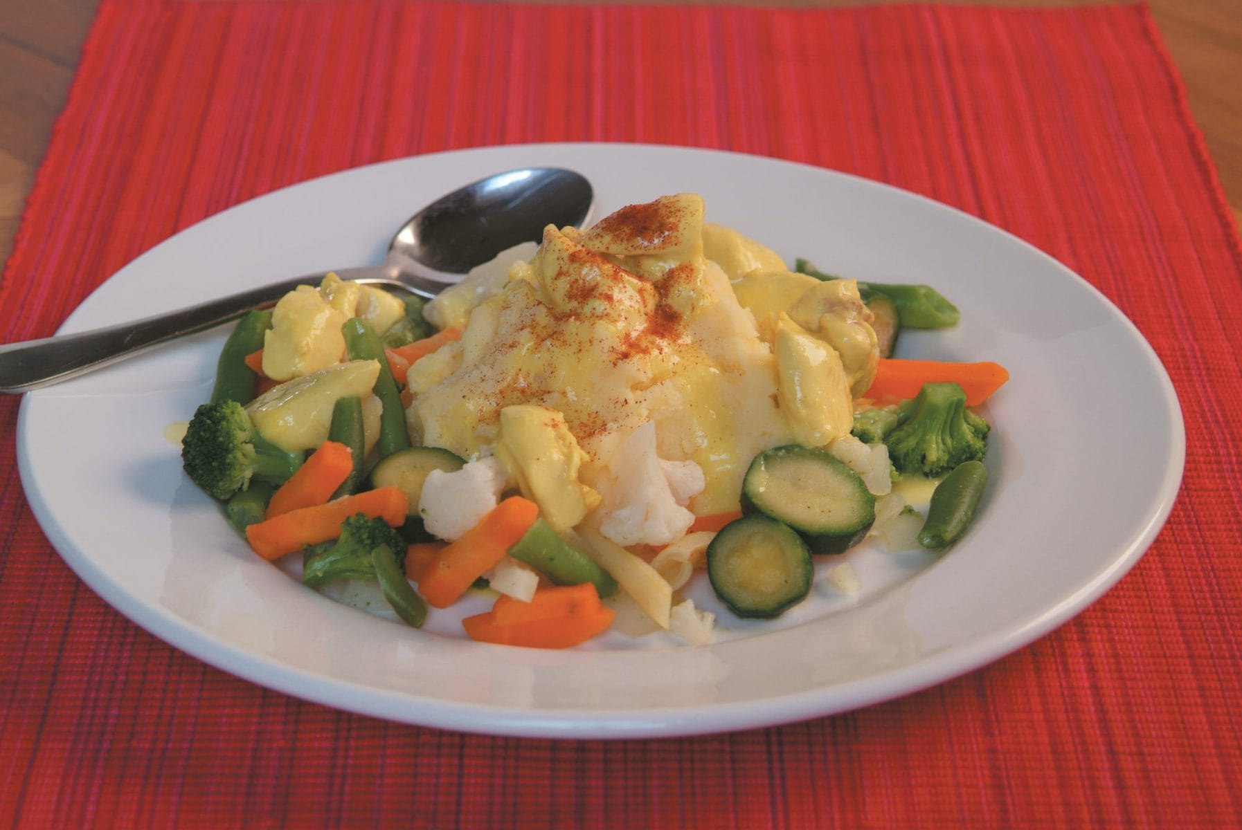 Volcano with lava (turmeric chicken with mashed potato)
