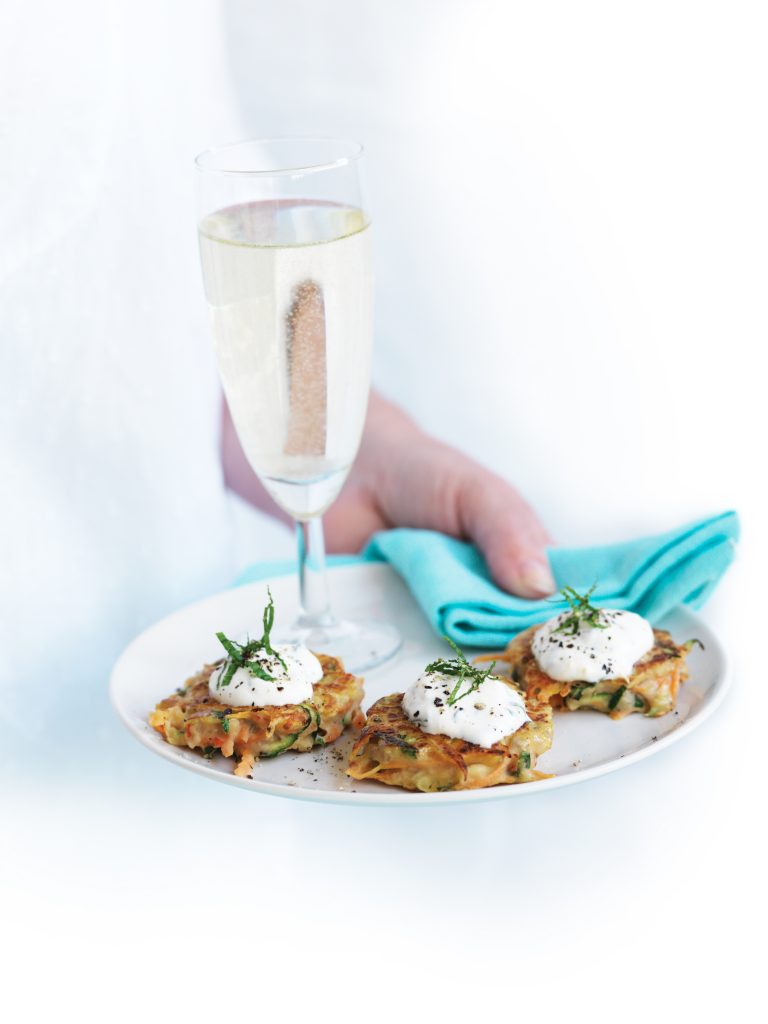 White bean, carrot and mint fritters with yoghurt dressing White bean, carrot and mint fritters with yoghurt dressing