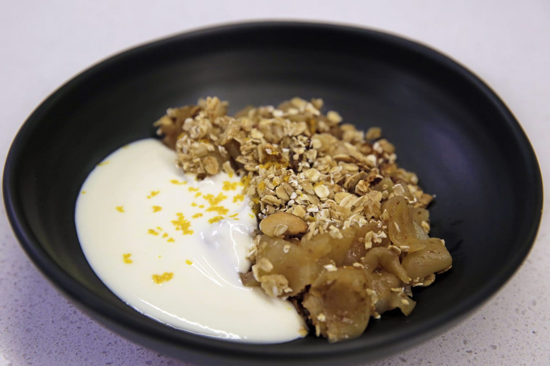 Apple and fig crumble with nutty muesli topping