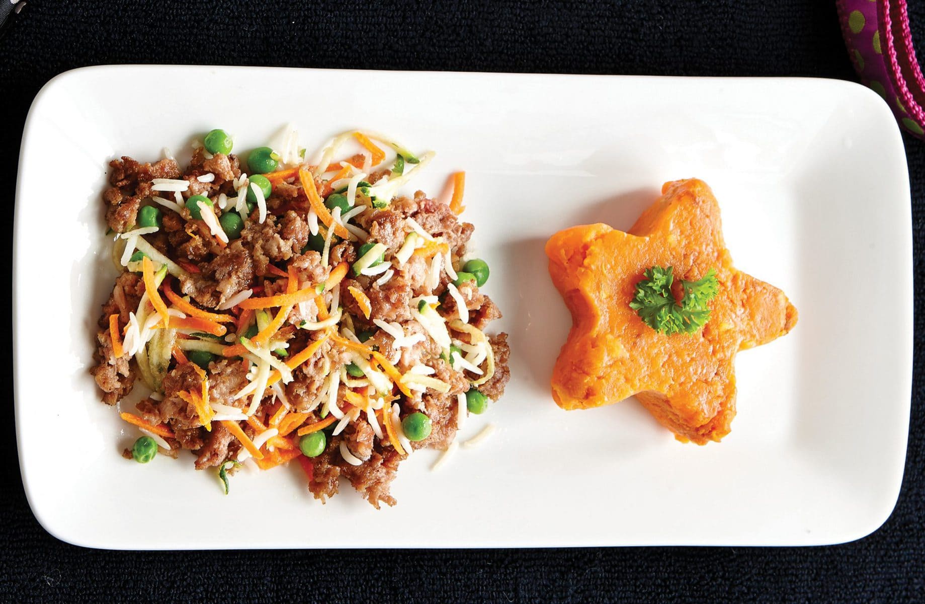 Doggy stir-fry with sweet potato mash