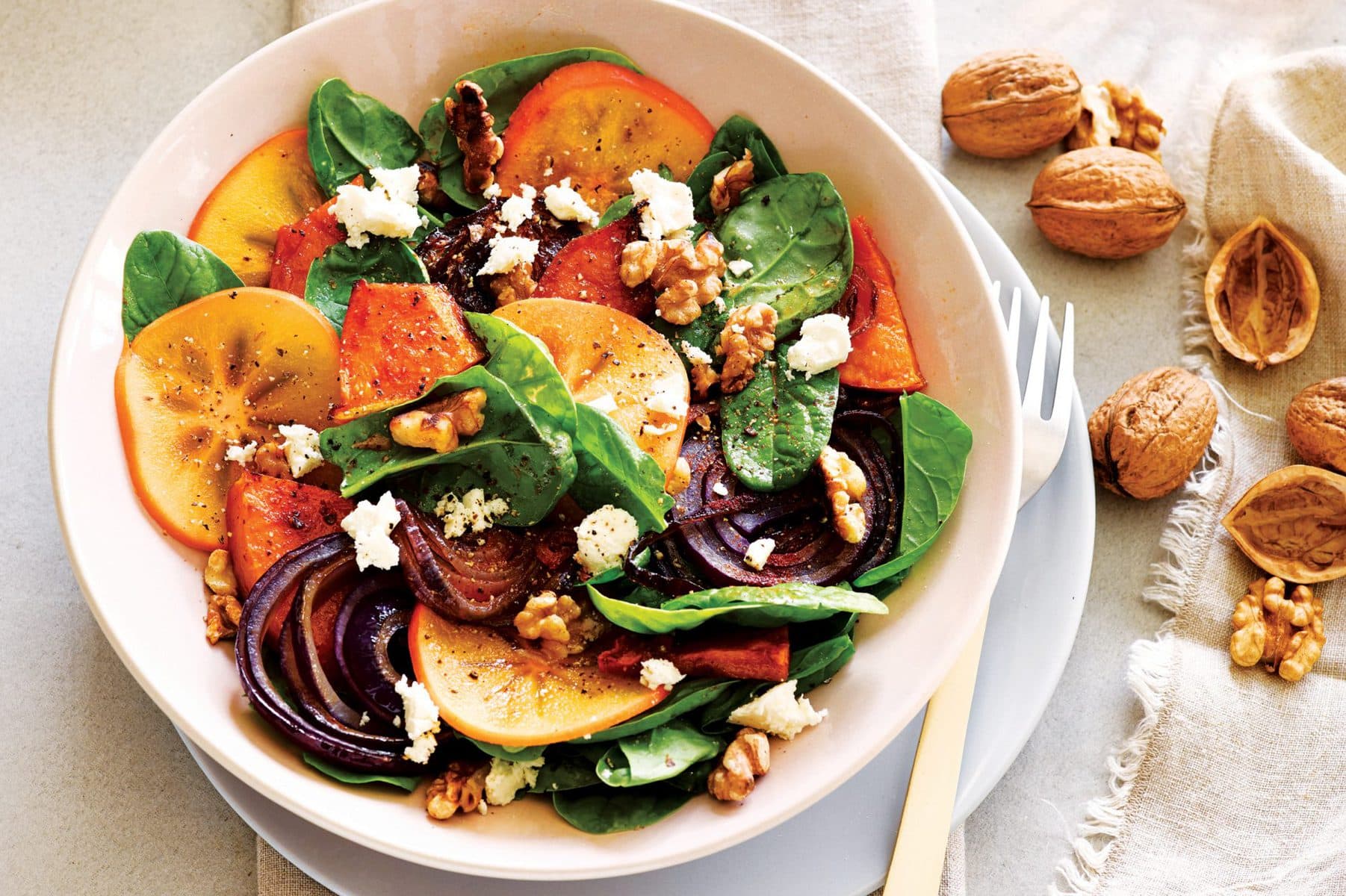 Honey-roasted pumpkin and persimmon salad