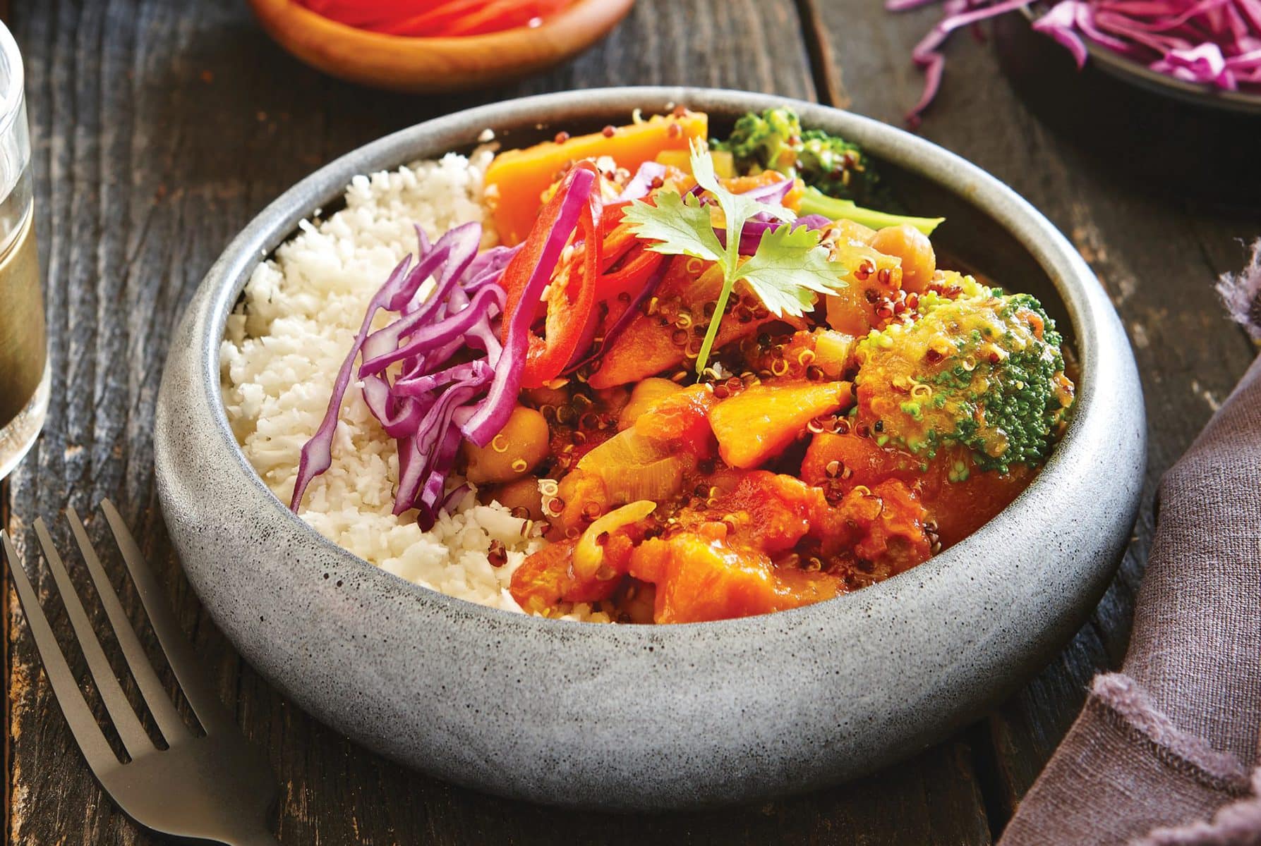 Coconut quinoa curry with cauliflower rice