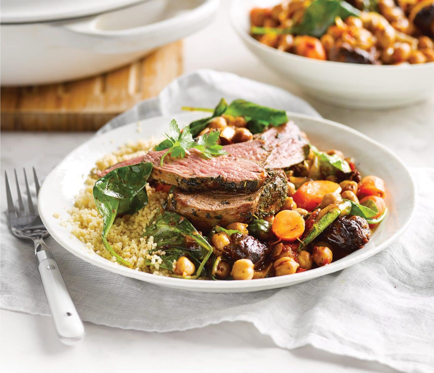 Grilled lamb rump with quick braised chickpeas