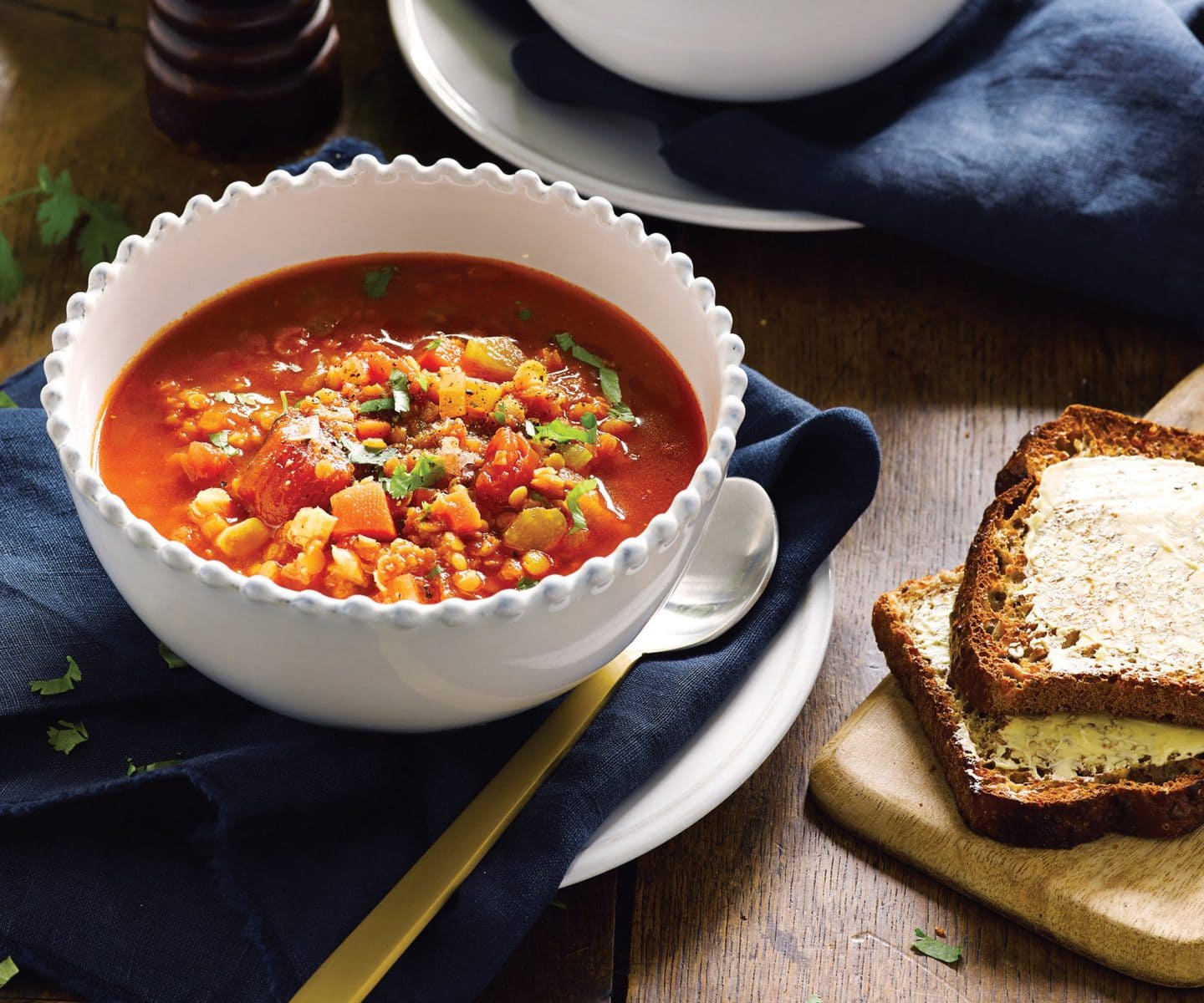 Hearty tomato and red lentil soup