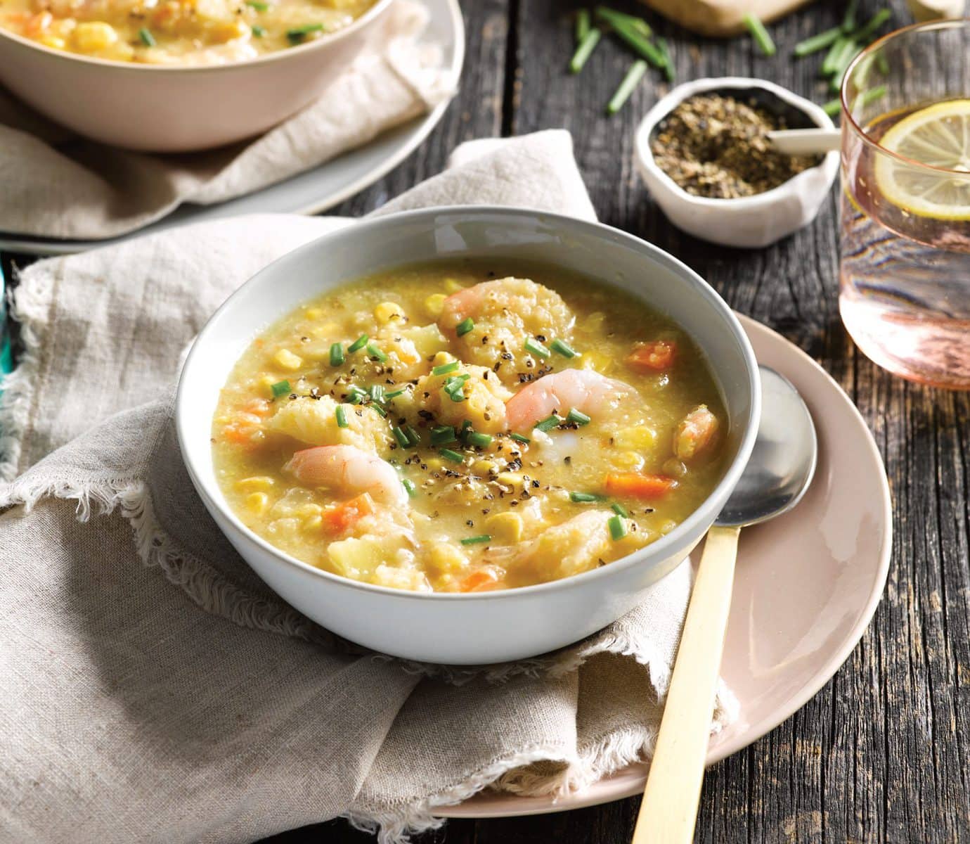 Prawn, corn and cauliflower chowder