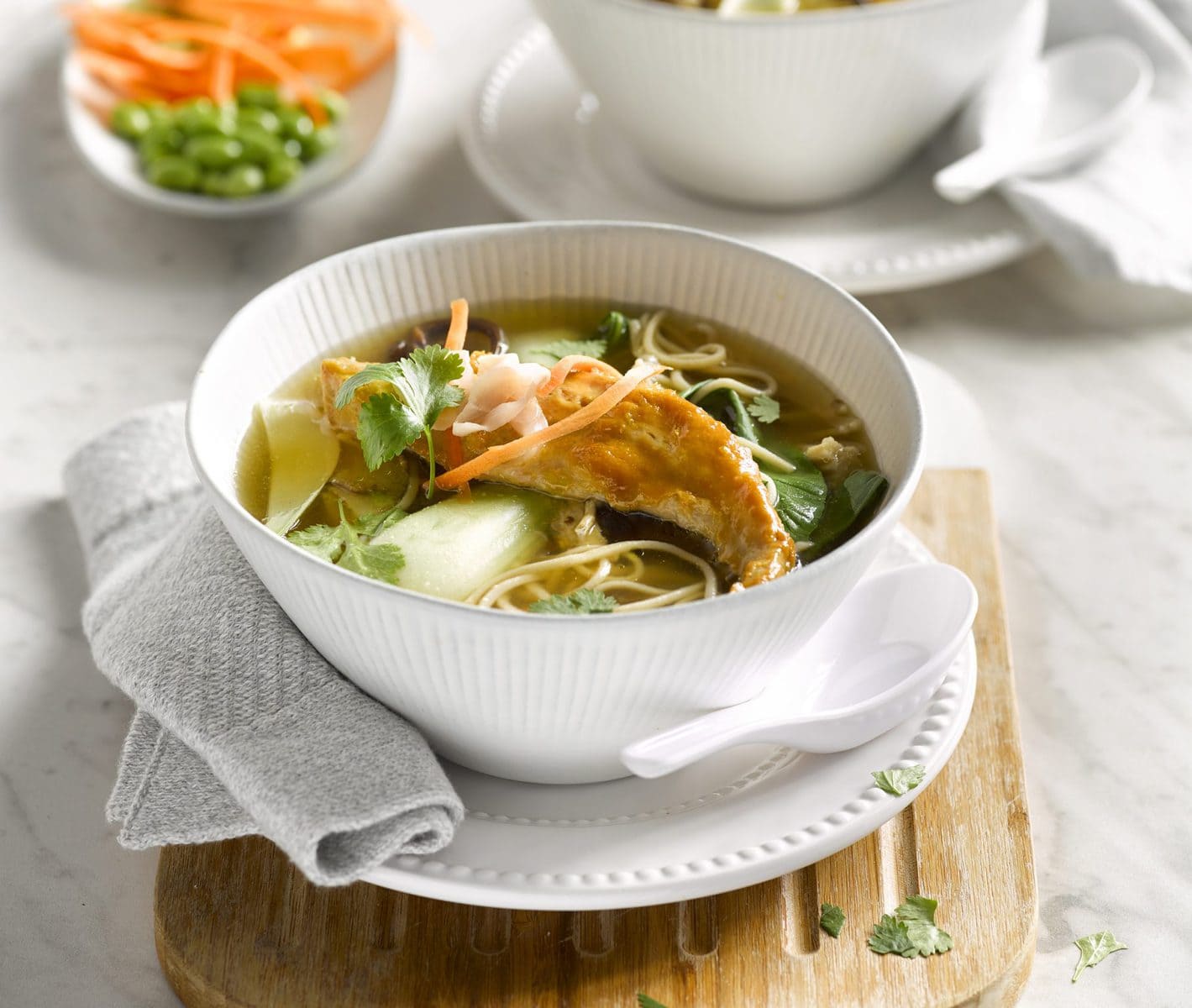 Soba noodle soup with fish and shiitake