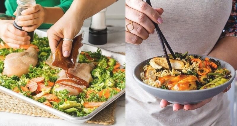 Roasted orange chicken ramen bowls