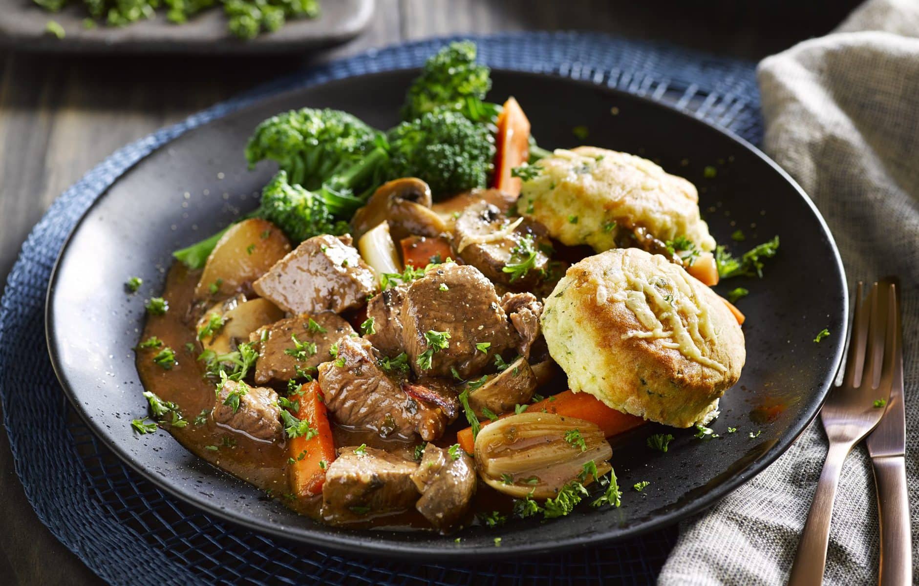 Beef and ale casserole with herby dumplings