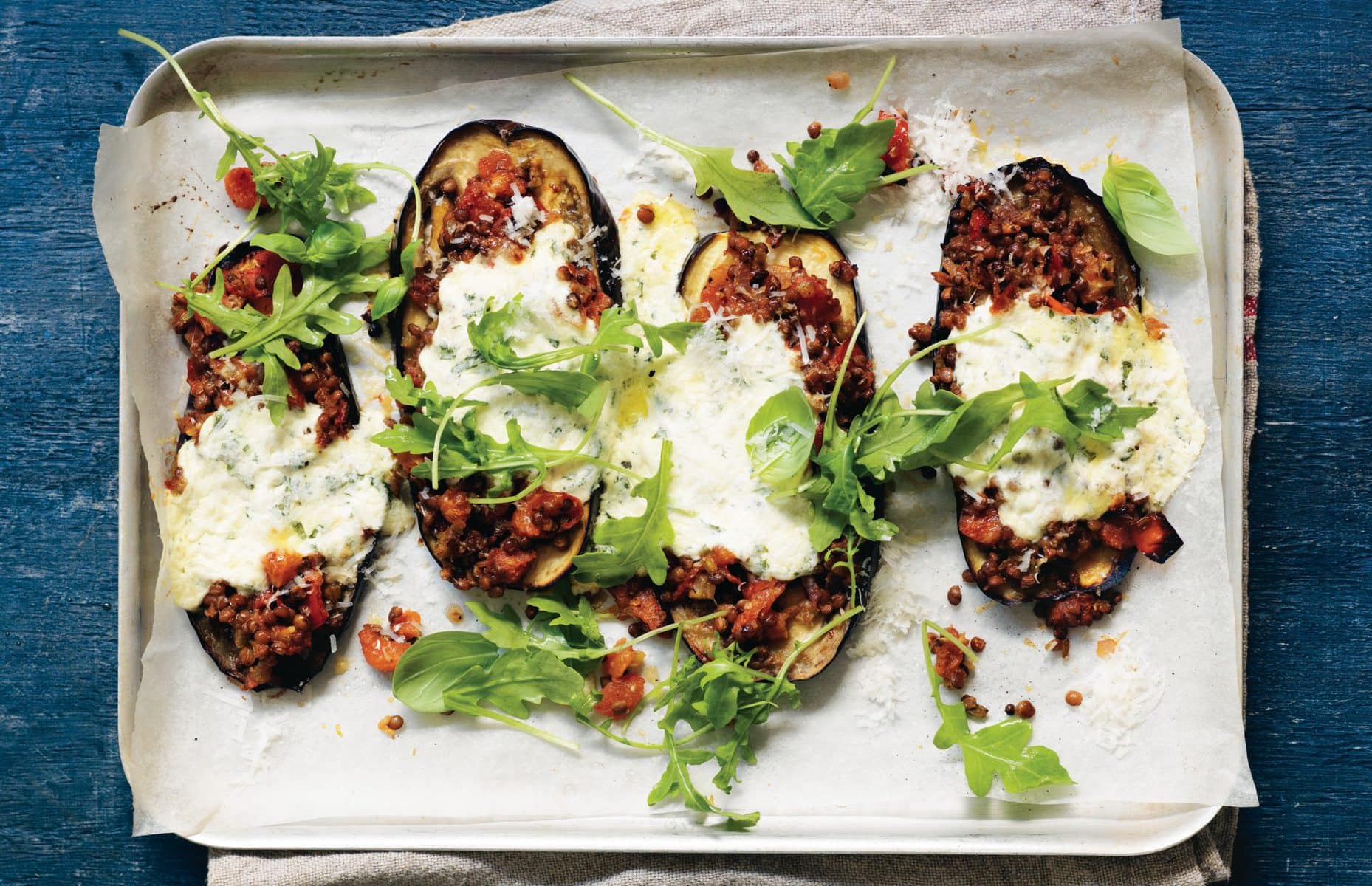 Lentil and ricotta eggplant parmigiana