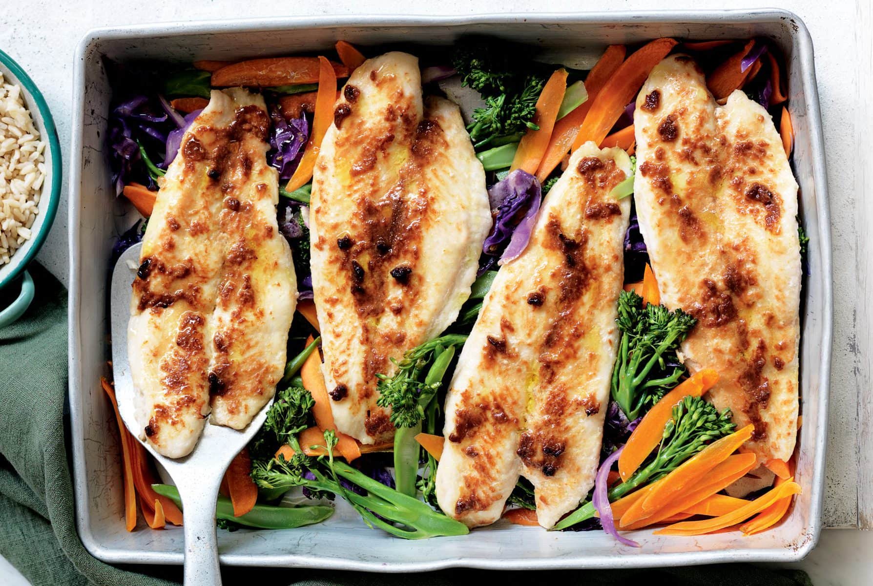Miso fish tray bake