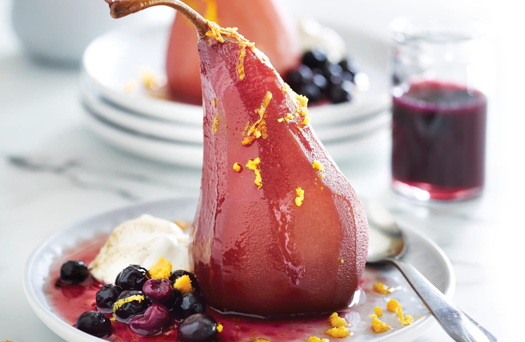 Mulled wine poached pears