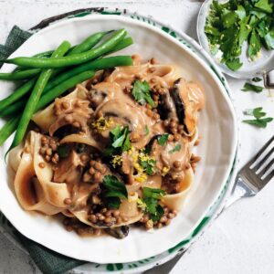 Mushroom stroganoff with gremolata