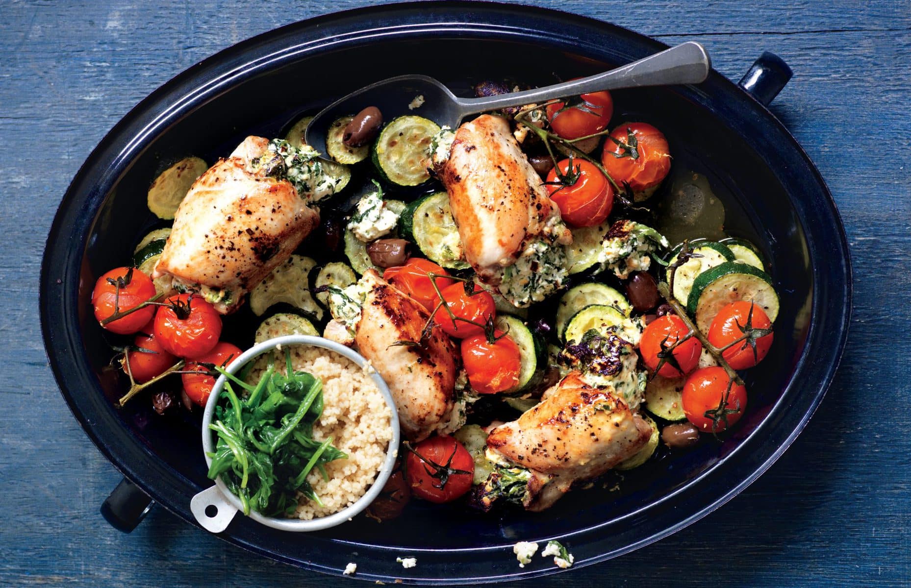 Ricotta-stuffed chicken tray bake