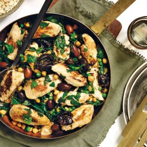 Chicken marbella with chickpeas and prunes
