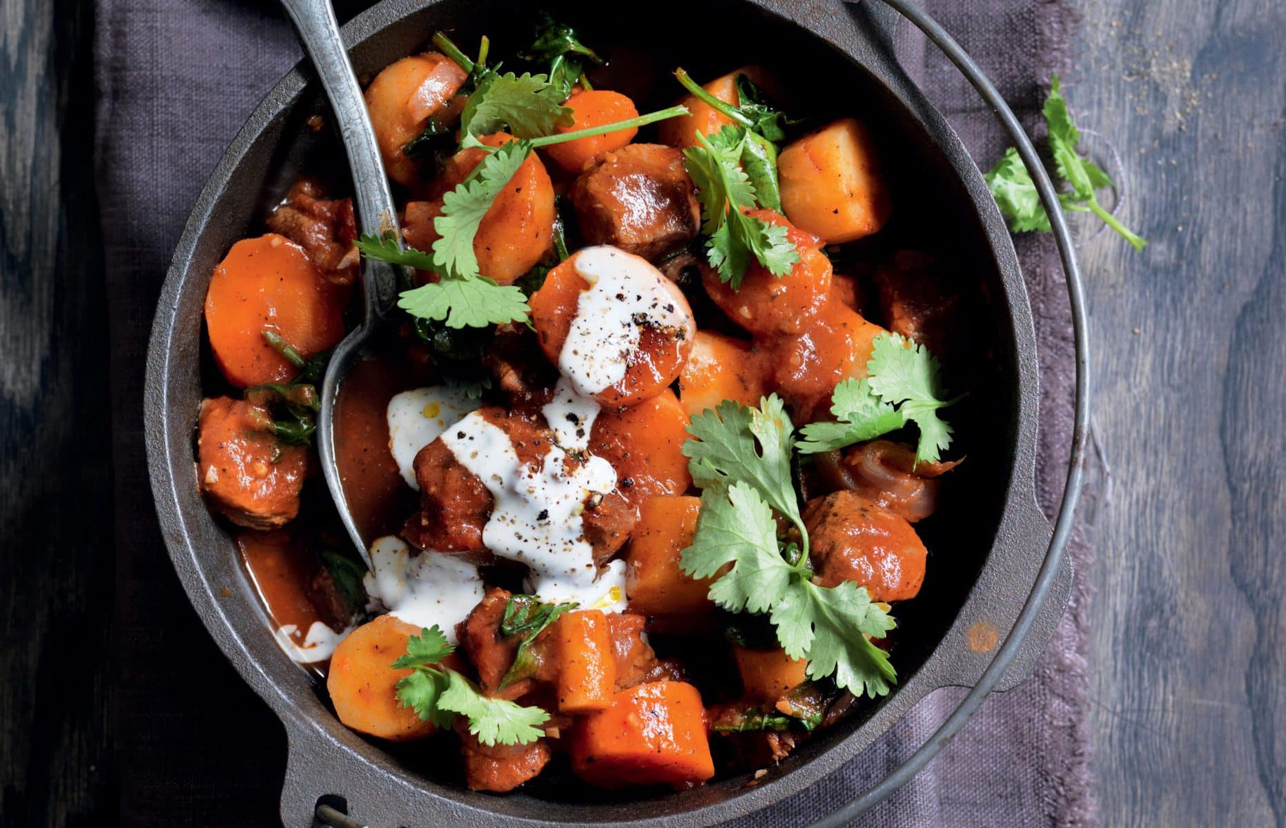 Harissa lamb stew with root vegetables