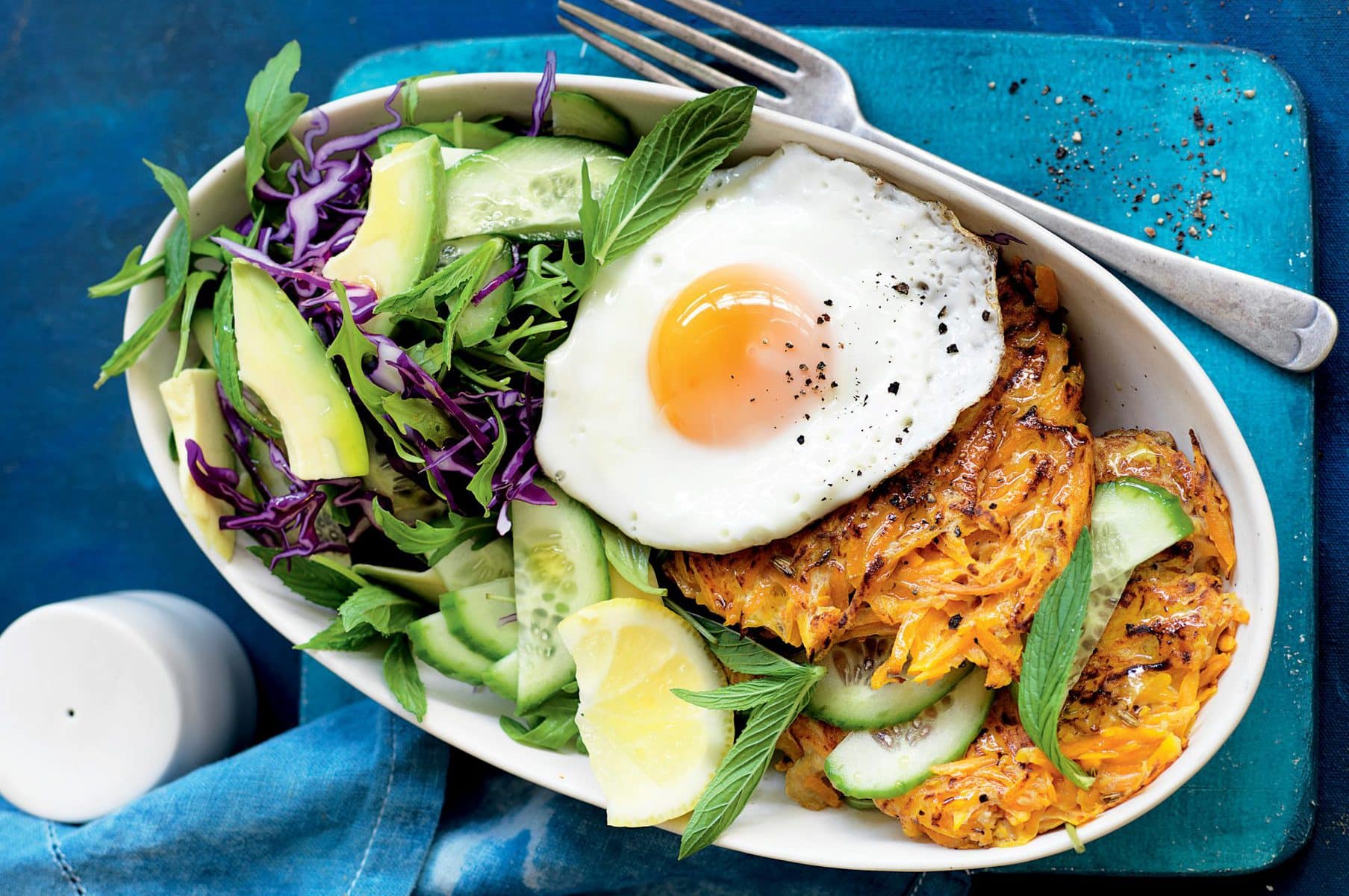 Rosemary and fennel pumpkin rosti with fried eggs