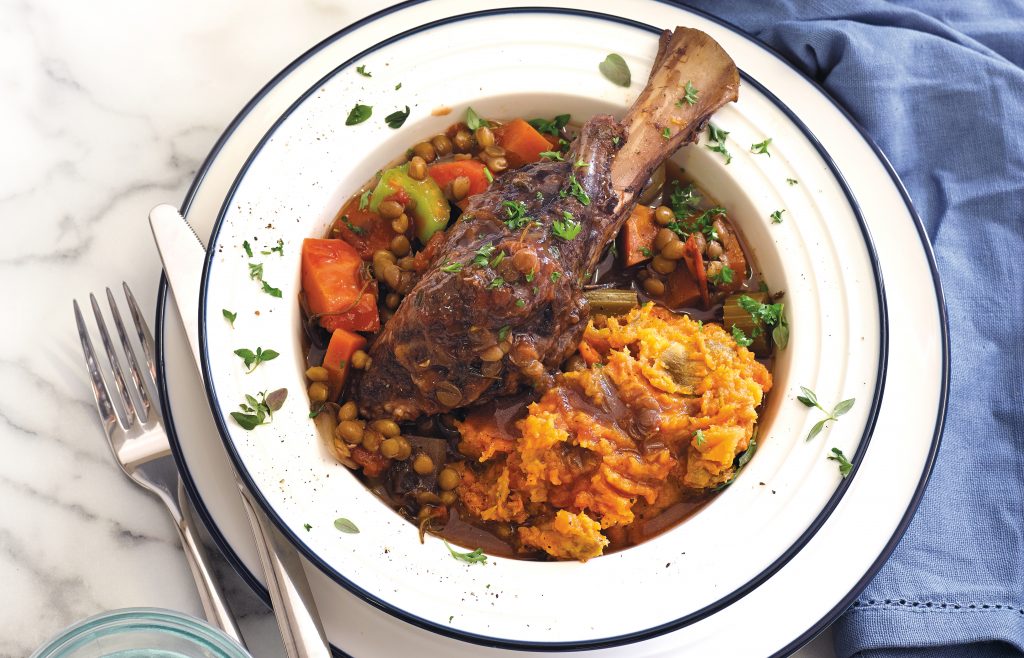 Slow-cooked lamb shanks with sweet potato mash Slow-cooked lamb shanks with sweet potato mash