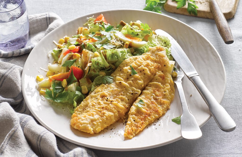 Cobb potato salad with crispy fish Cobb potato salad with crispy fish