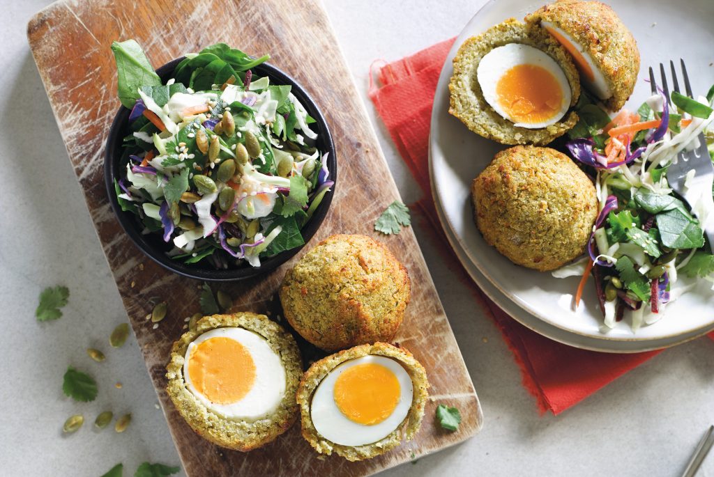 Falafel Scotch eggs with sesame slaw Falafel Scotch eggs with sesame slaw