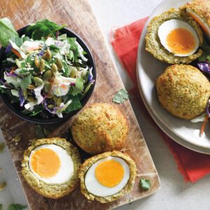 Falafel Scotch eggs with sesame slaw