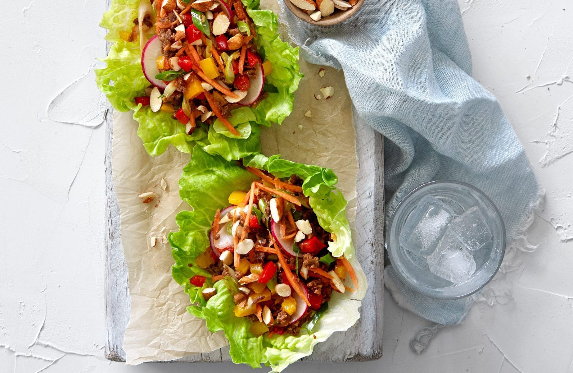 Spicy vegetarian mince crunchy lettuce cups
