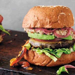 Mexi portobello burgers with pickled pink onions