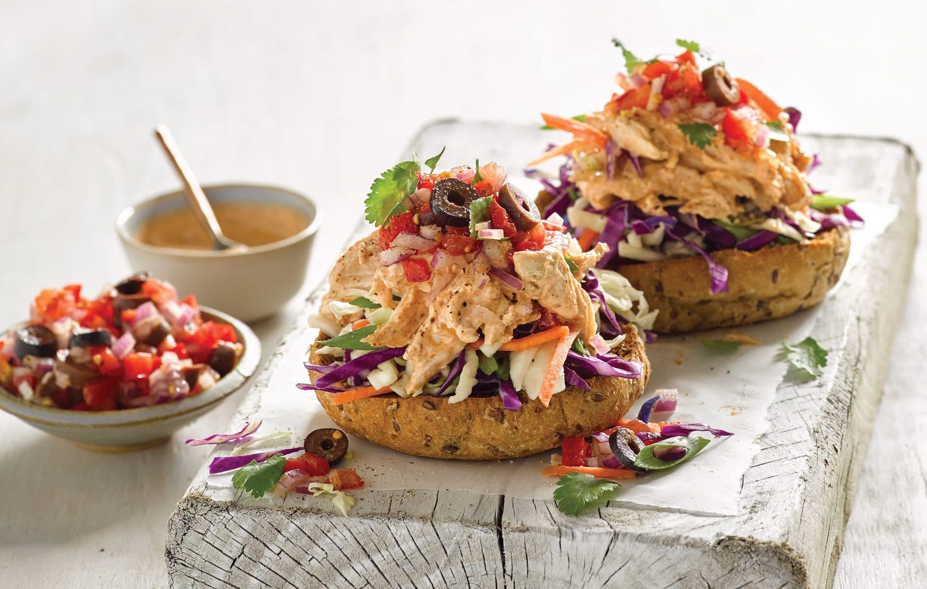 Open chicken salsa burgers
