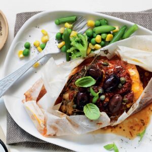 Puttanesca fish parcels