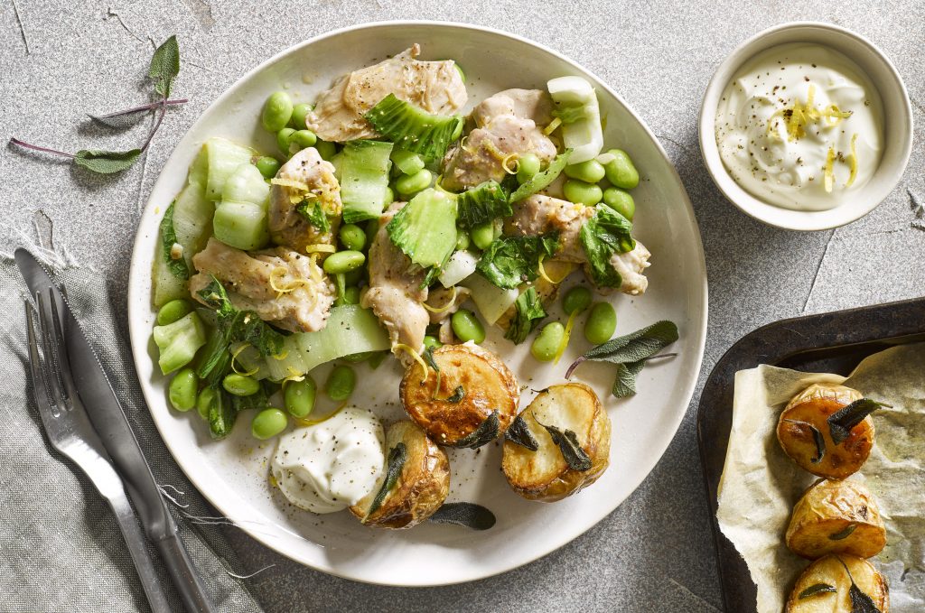 Tangy lemon chicken with crispy sage potatoes