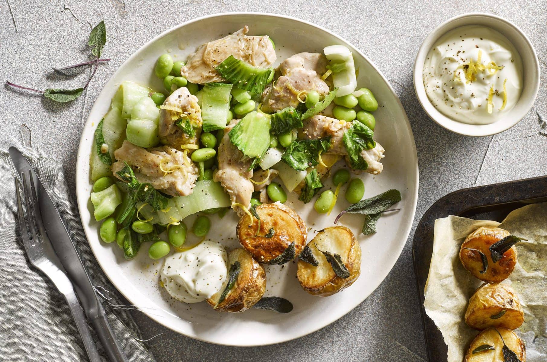 Tangy lemon chicken with crispy sage potatoes