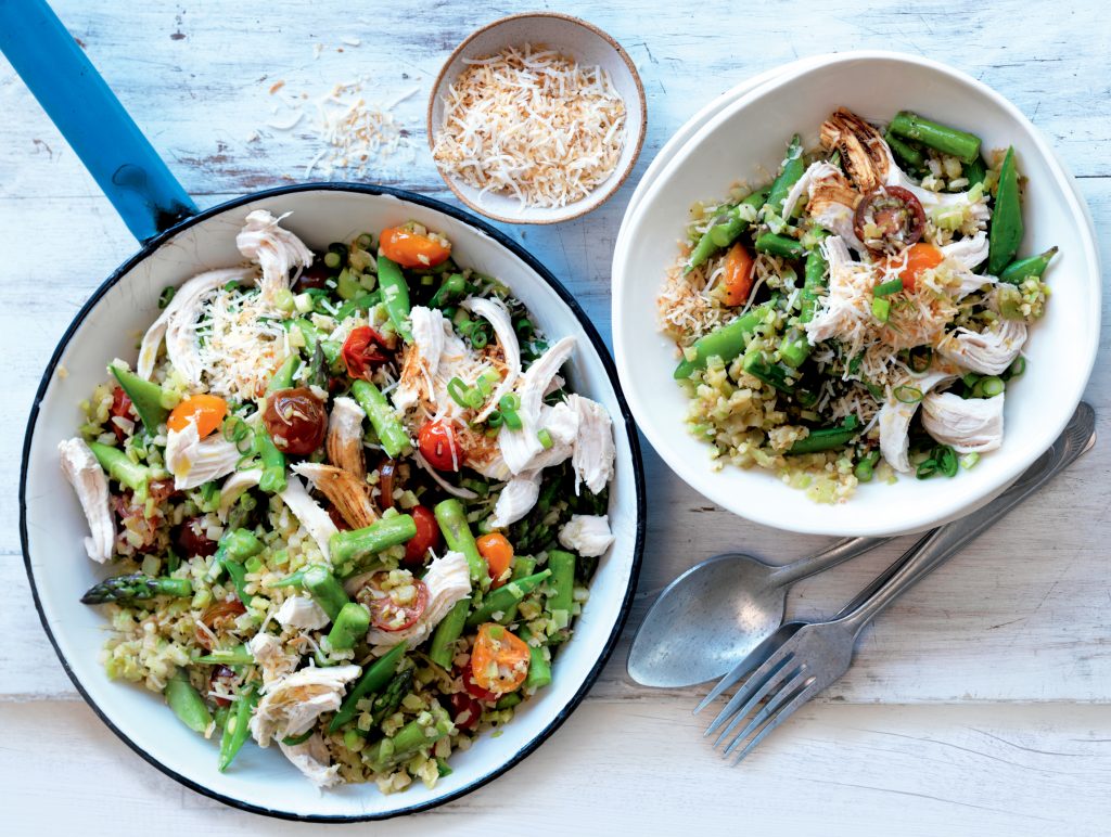 Broccoli and cauliflower ‘rice’ with summer veges Broccoli and cauliflower ‘rice’ with summer veges