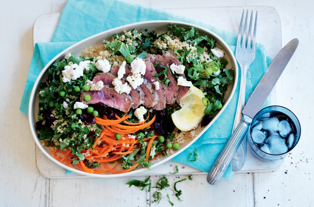 Chargrilled lamb with kale and pea couscous Chargrilled lamb with kale and pea couscous