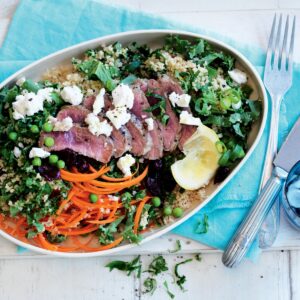 Chargrilled lamb with kale and pea couscous