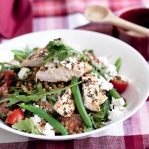 Chicken and lentil salad with honey mustard dressing