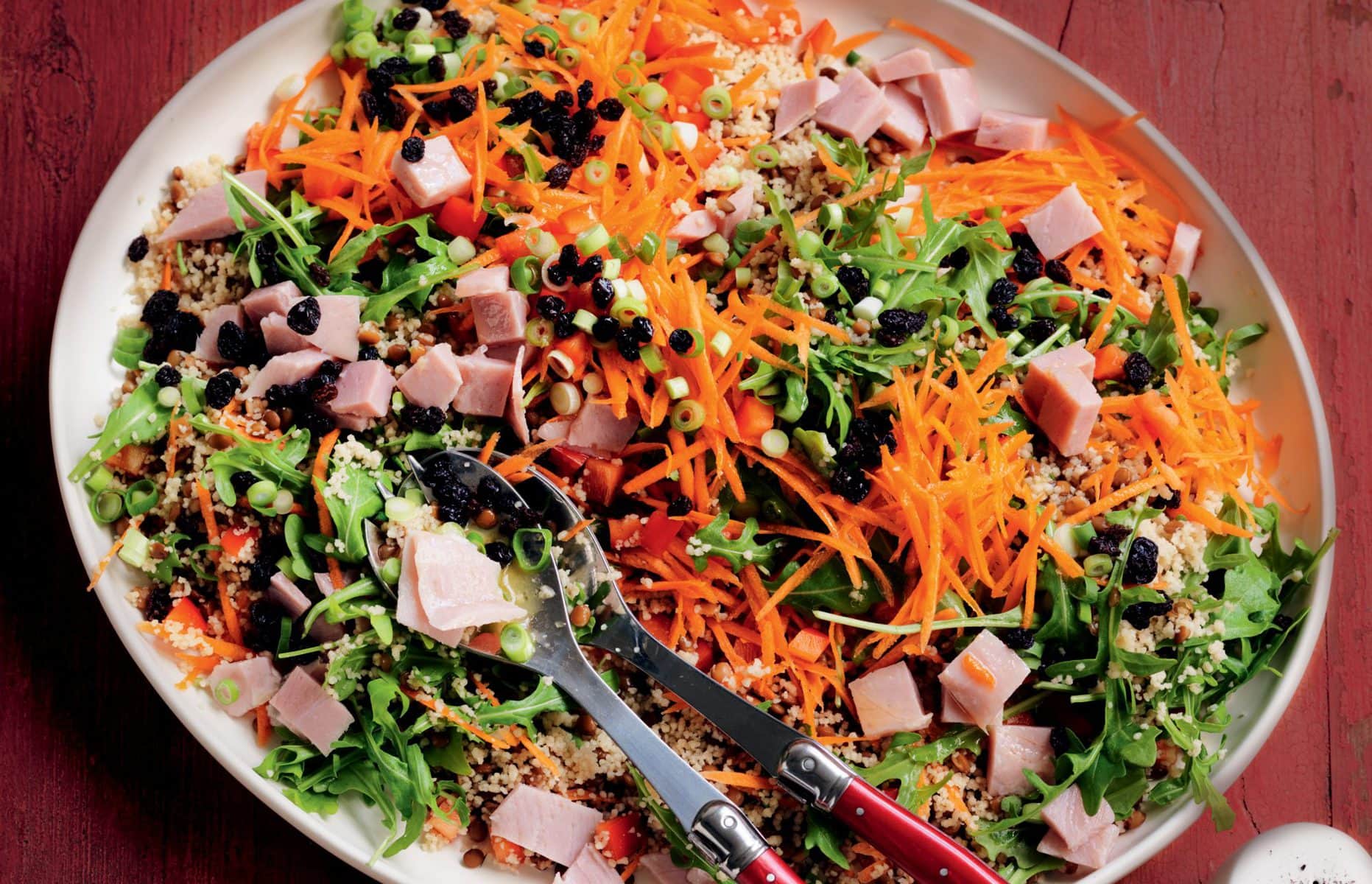 Ham, couscous and lentil salad