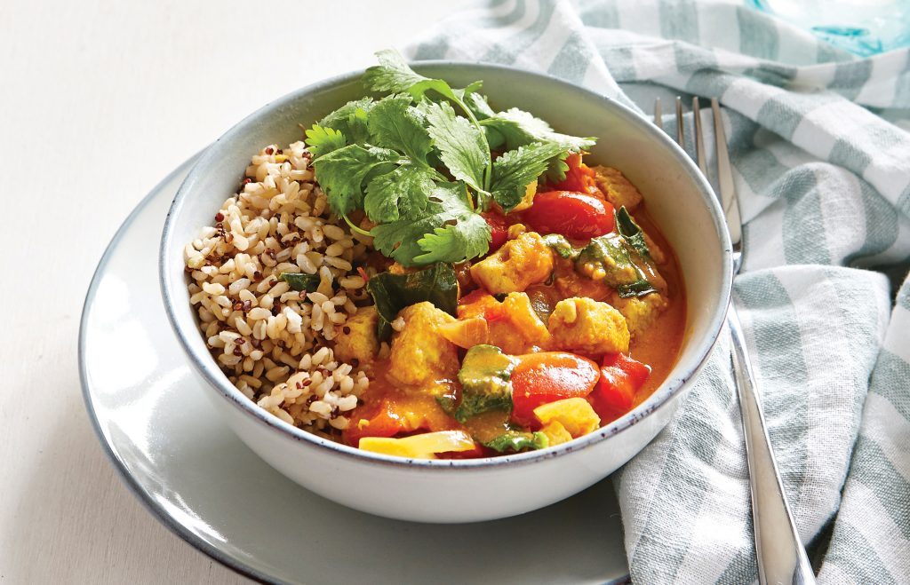 Quorn korma with wilted spinach and rice Quorn korma with wilted spinach and rice