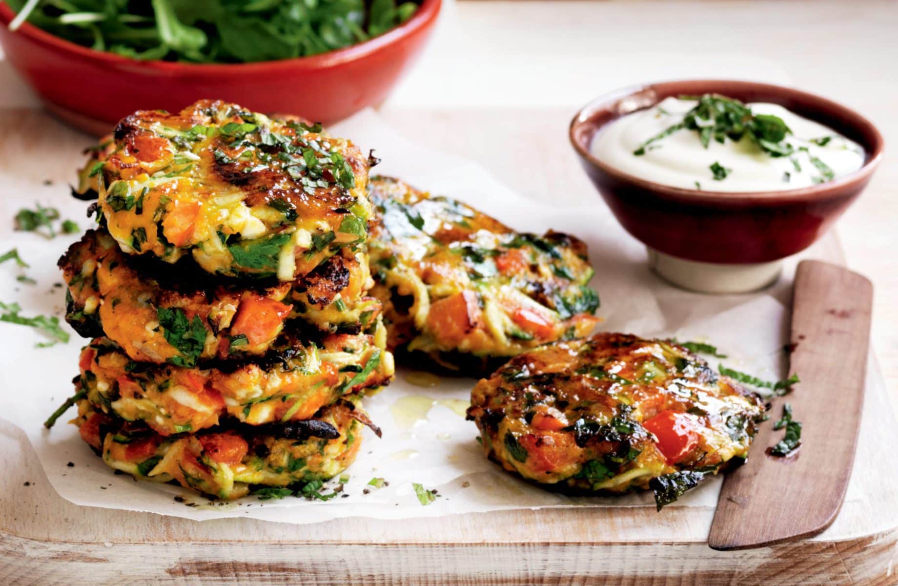 Roasted vegetable, feta and herb patties