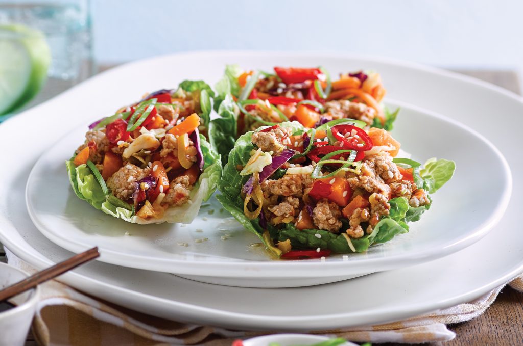 Spicy ginger pork with crispy lettuce cups Spicy ginger pork with crispy lettuce cups