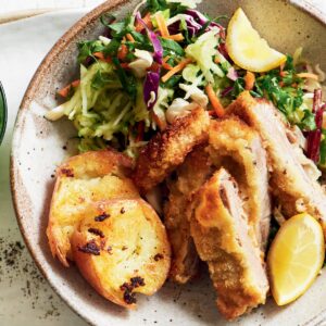Pork schnitzel with fresh apple slaw