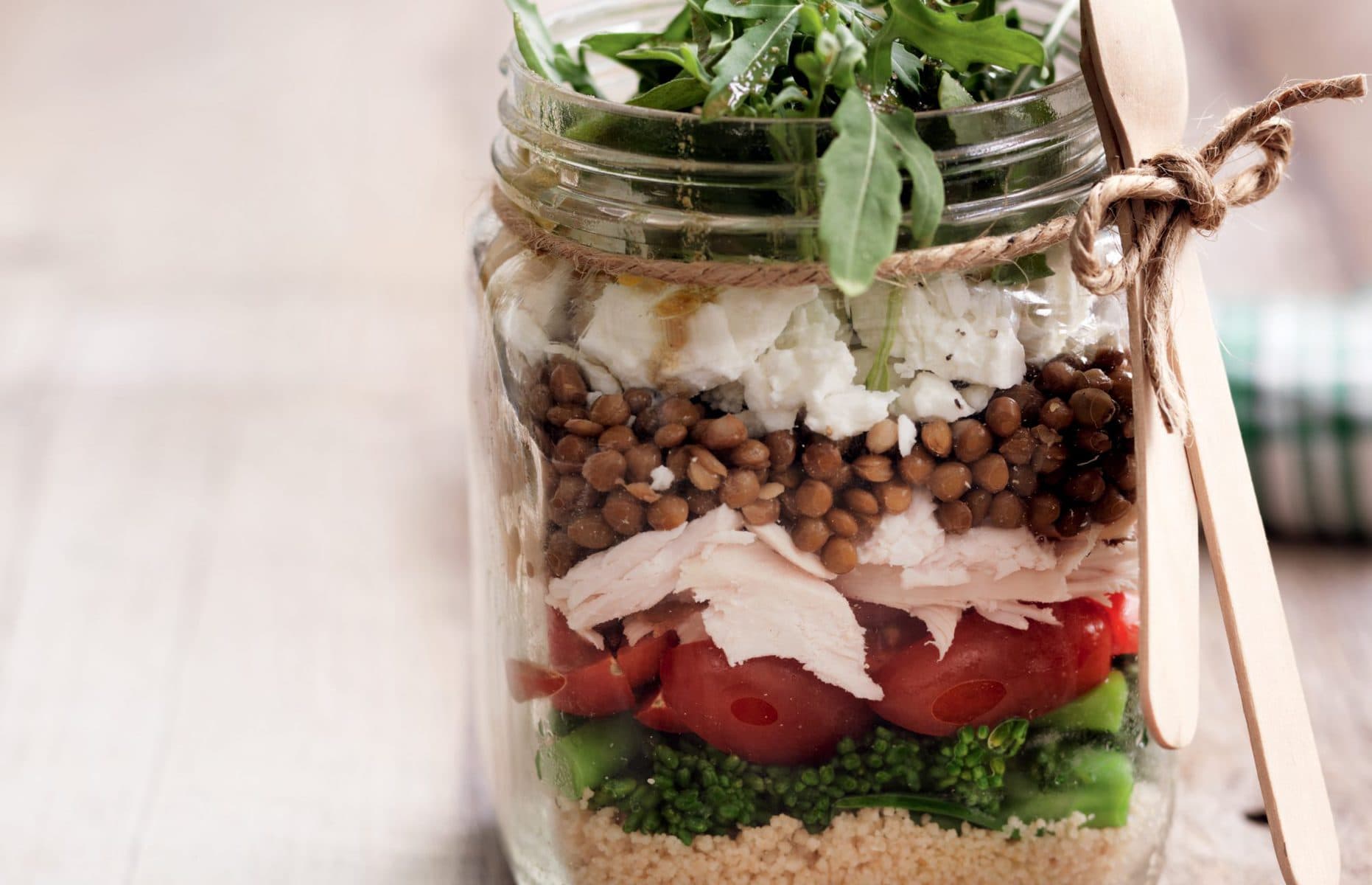 Spiced couscous, lentil and feta salad jars