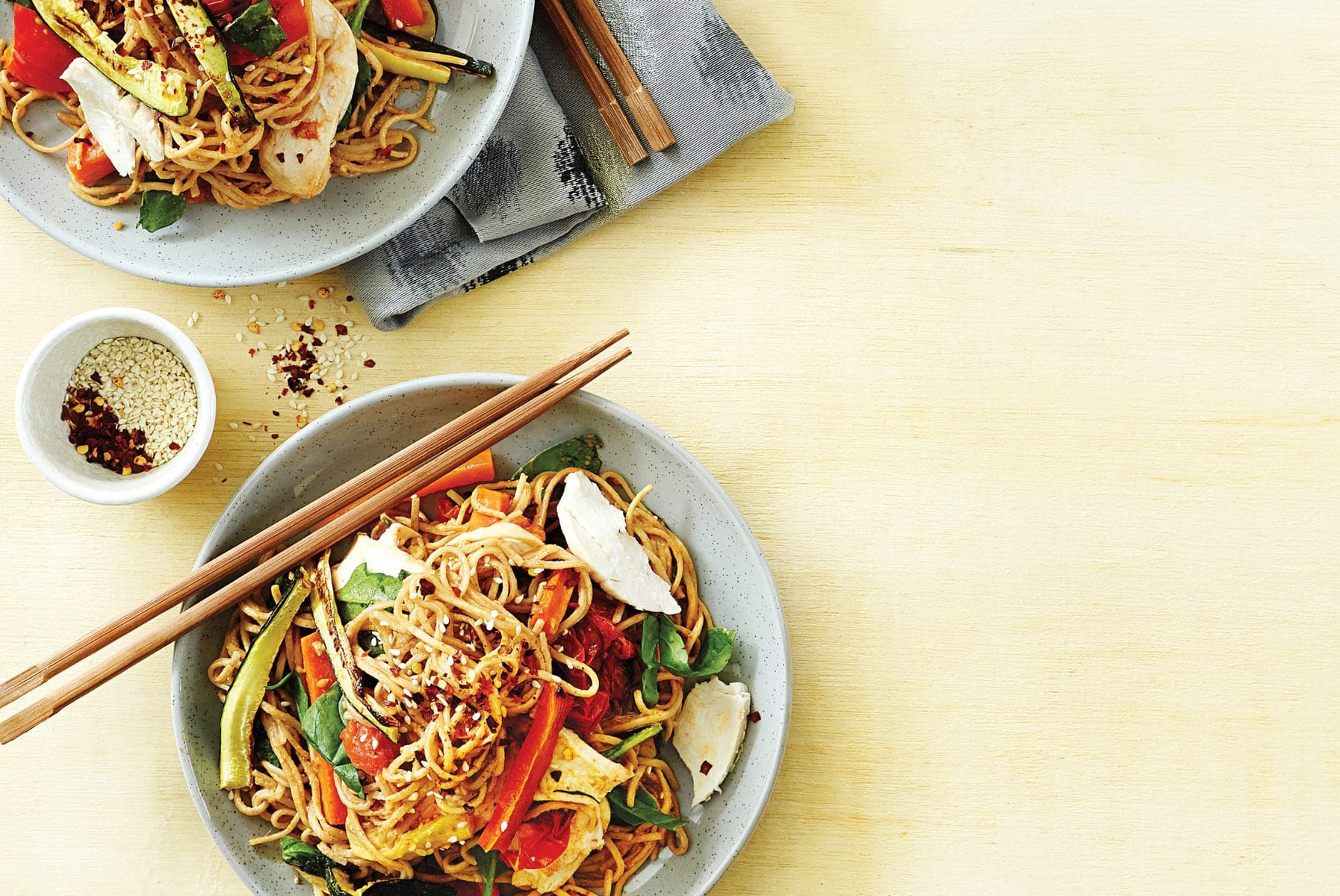 Chicken noodle salad with spicy sesame dressing
