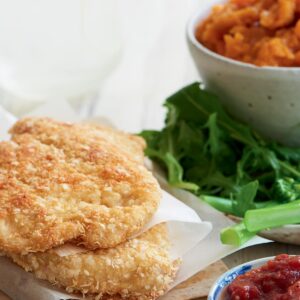 Chicken schnitzel with mashed kumara