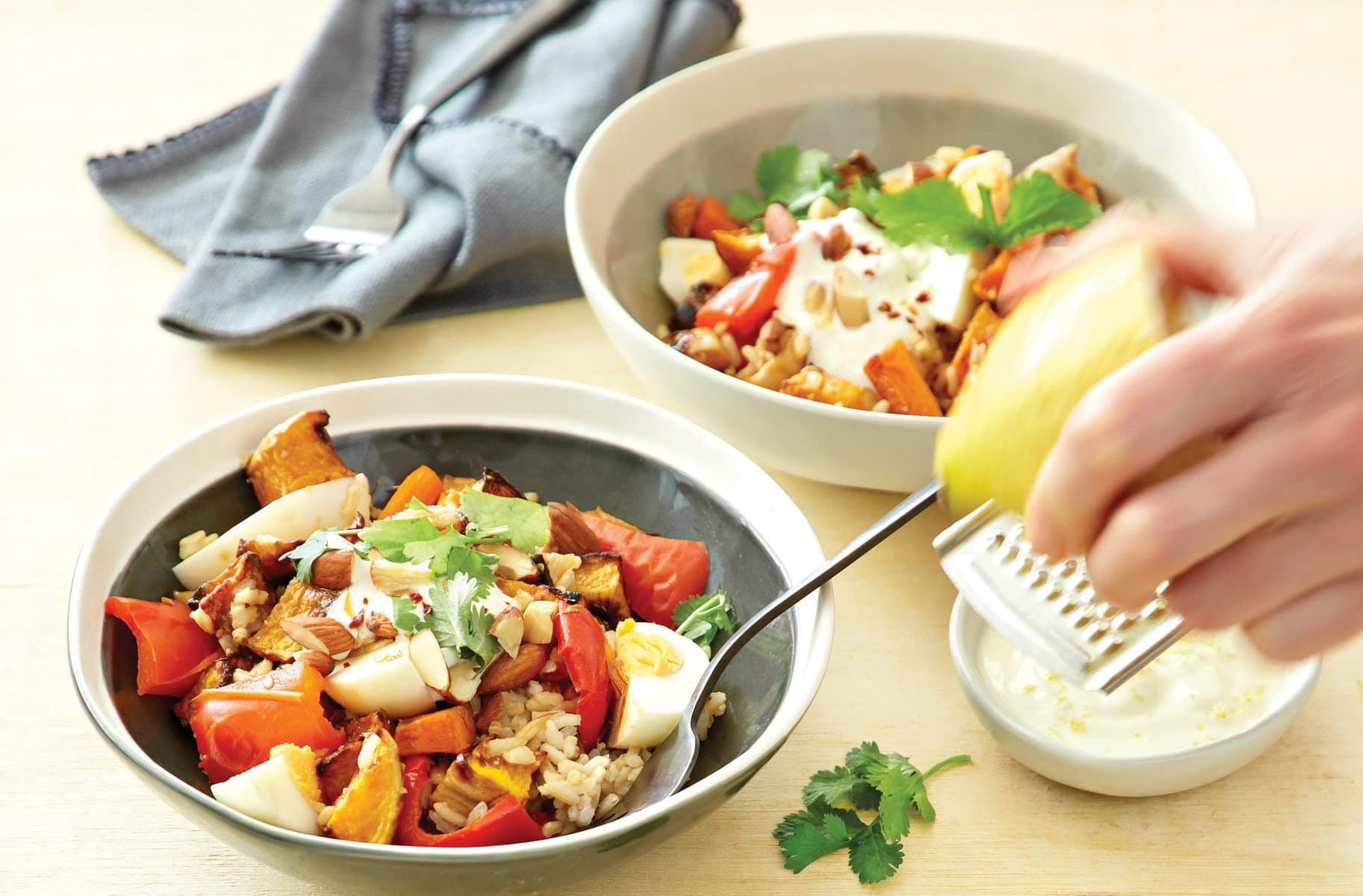 Roast vege rice salad with sweet miso dressing