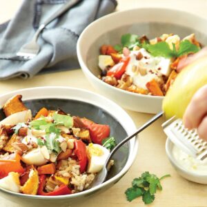Roast vege rice salad with sweet miso dressing