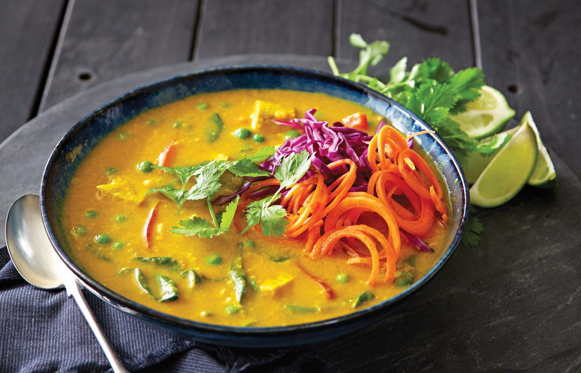 Coconut curry soup with carrot noodles